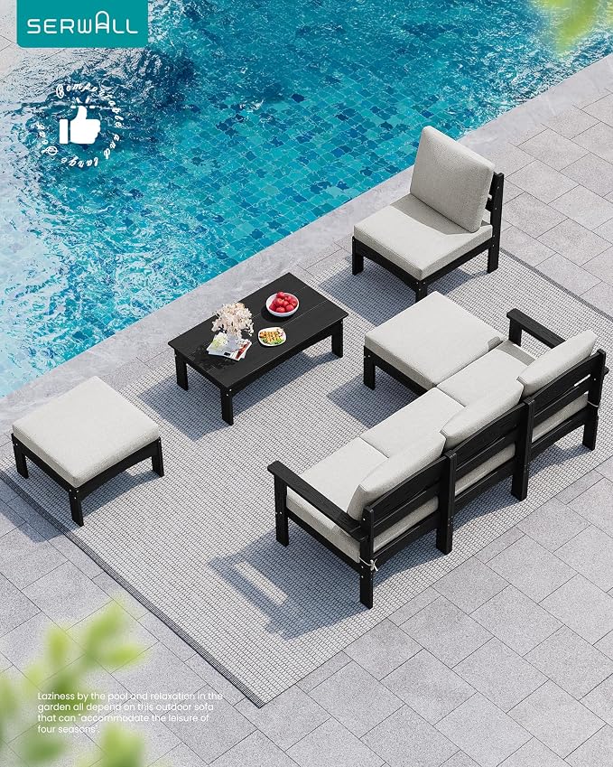 SERWALL 3 Pieces Patio Conversation Set, All-Weather HDPE Outdoor Sofas - Image 9
