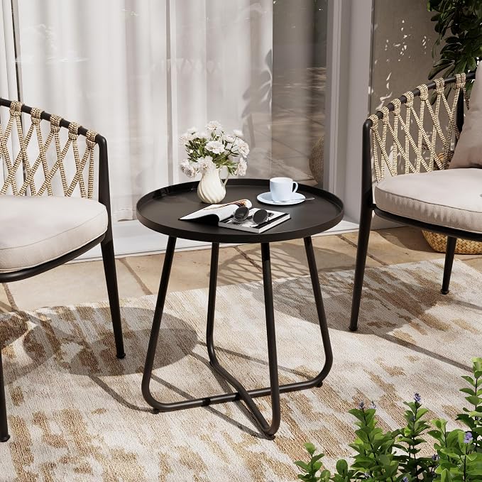 Outdoor Side Table, Indoor & Outdoor 18" Round Patio Side Table, Small Metal - Image 2