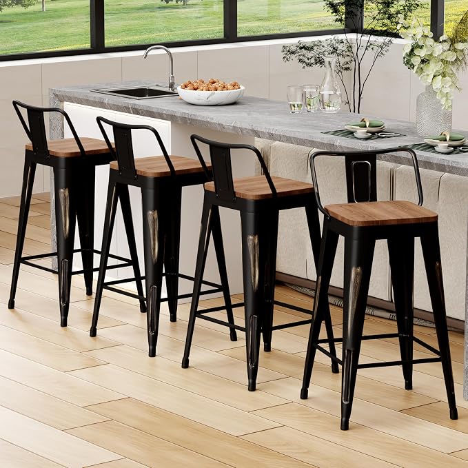 Alunaune 30" Industrial Metal Bar Stools Set of 4 Counter Height Barstools - Image 3