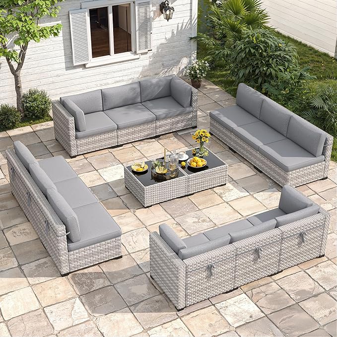 12-Seat Modular Patio Furniture Set – Outdoor Wicker Sectional Sofa by MASIONBACKYARDS