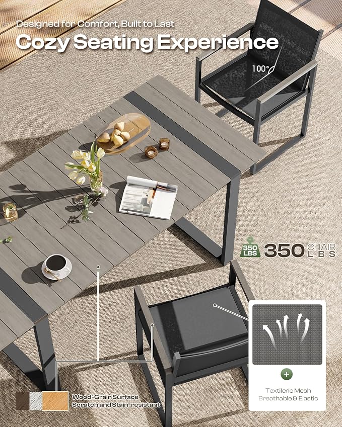 Outdoor Table and Chairs of 4, Patio Dining Sets, HDPS + Aluminum Outdoor - Image 3