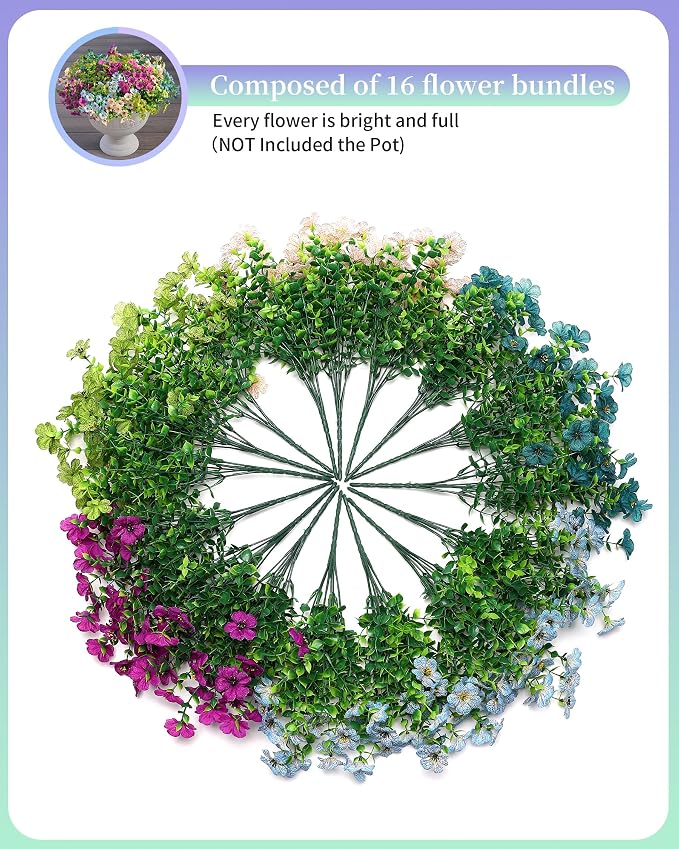 Faux Artificial Plants Flowers for Outdoor Planters Spring Summer Decor 16 - Image 3
