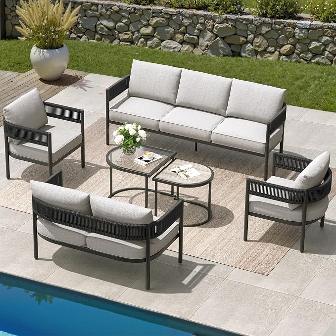 Grand patio 6-Piece Outdoor Furniture Set, 7 Seats Wicker Sofa Conversation Set - Image 3