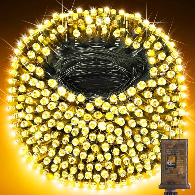 KNONEW 600ft 1500 LED Christmas String Lights Outdoor Green Wire 8 Modes & by KNONEW