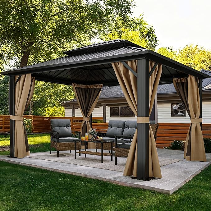 YITAHOME 10X12FT Hard Top Metal Gazebo Patios Double Roof Canopy Aluminum Frame - Image 9