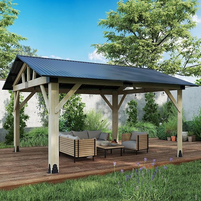 Wood Gazebo 12'x14', Cedar Wooden Gazebos, Outdoor Hardtop Gazebo - Image 6
