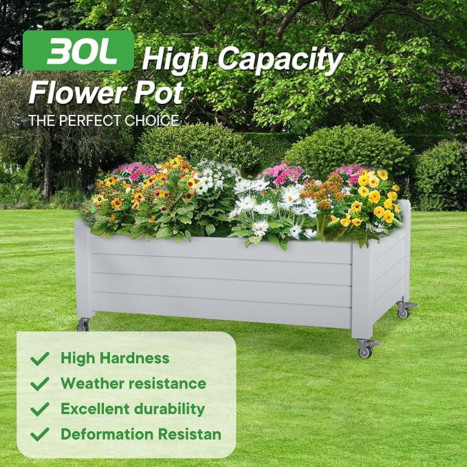 Raised Garden Bed with Wheels, 21 Gallon Self-Watering Outdoor Raised Planter - Image 8