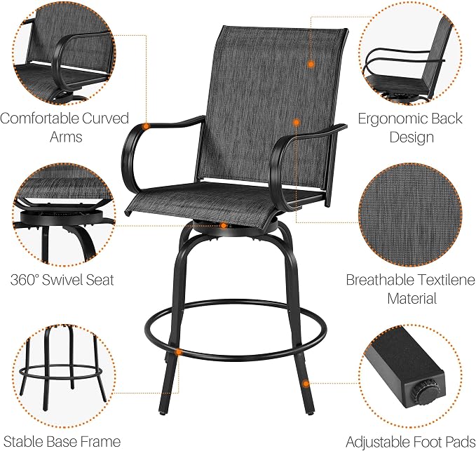 Yaheetech Patio Swivel Barstools Outdoor Chairs Set of 6, High Bistro Stools - Image 5