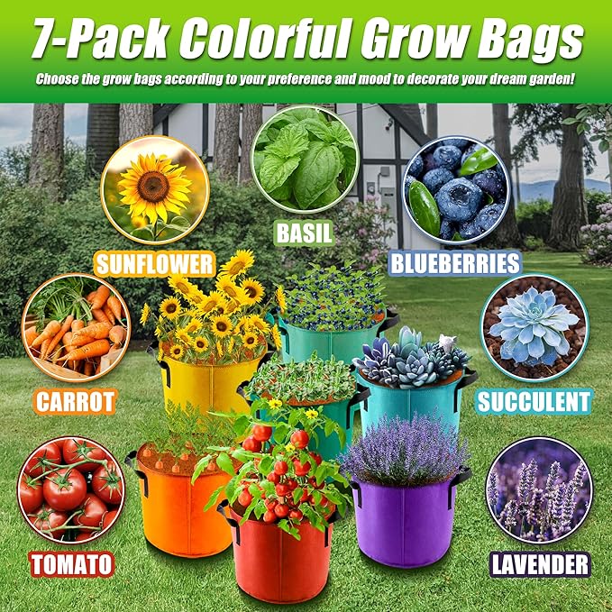 5 Gallon Grow Bags, 7 Pack Colorful Fabric Plant Pots - Image 6