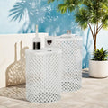 FONTOI Outdoor Side Table Set of 2, Round Patio Accent Table, Metal Frame End by FONTOI