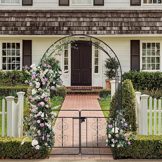 Garden Arbor with Gate, 7FT Metal Garden Arch - Image 3