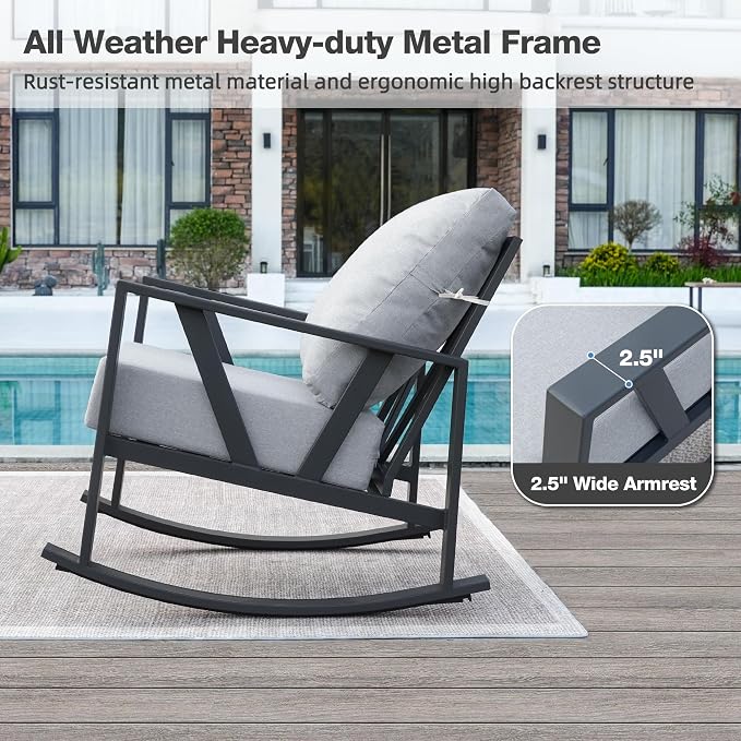 Outdoor Patio Rocking Chairs Set of 2, 3 Pieces Patio Porch Furniture Set - Image 4