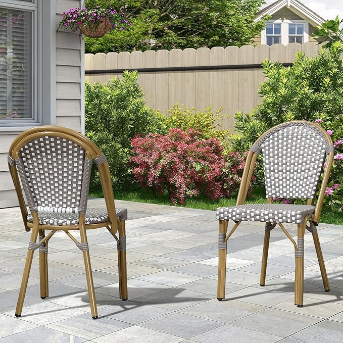 PURPLE LEAF Bistro Chair French Hand-Woven Wicker Chairs by PURPLELEAF