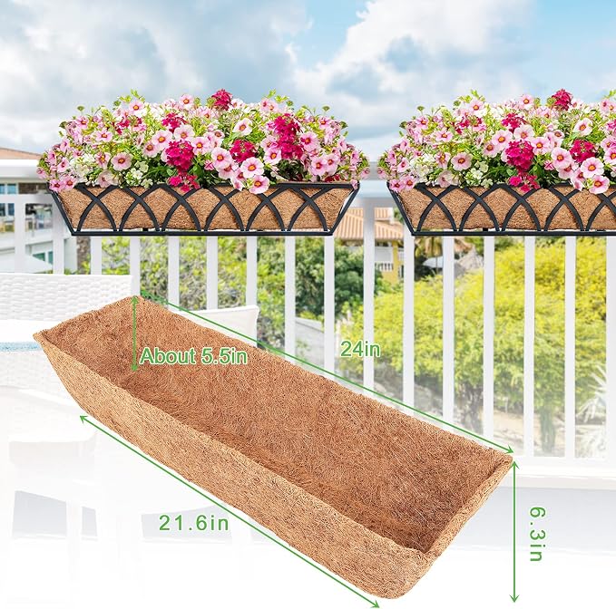Y&M 2Pcs 24" Trough Coco Fiber Replacement Liner, Pre-Formed Window Deck Coco - Image 2