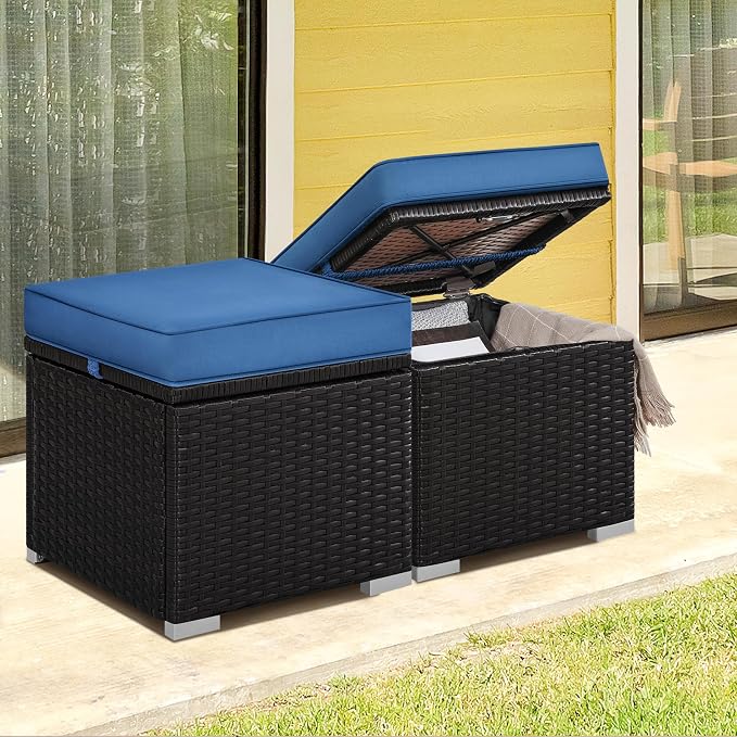 Yaheetech Wicker Ottomans, Outdoor/Indoor Footstools, Additional Seating - Image 8