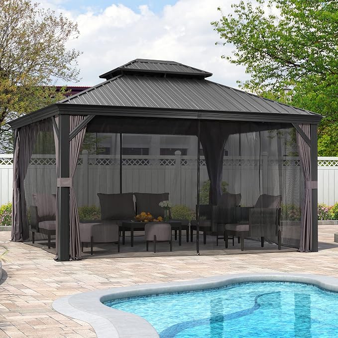 PURPLE LEAF 12' X 14' Hardtop Gazebo Aluminum Permanent Outdoor Gazebo - Image 3