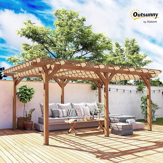 Outsunny 12' x 16' Outdoor Pergola, Wood Gazebo Grape Trellis - Image 2