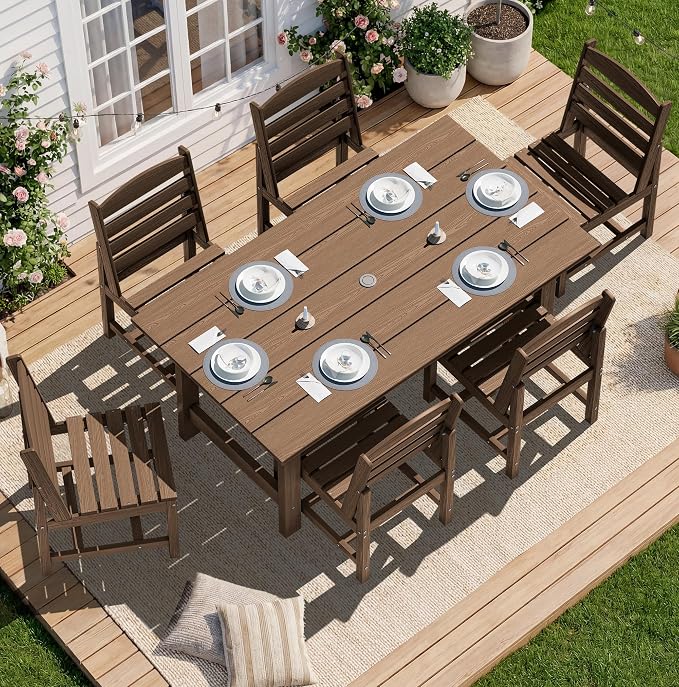 SERWALL Patio Dining Sets for 6 Person, HDPE Dining Set by SERWALL