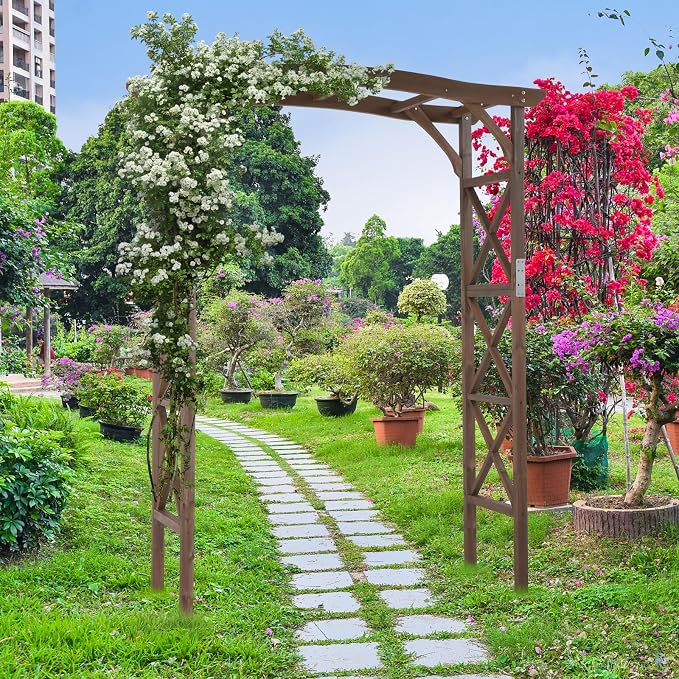 VINGLI Wooden Garden Arbor, Wedding Arch, 6.6ft Arch Backdrop Stand - Image 2
