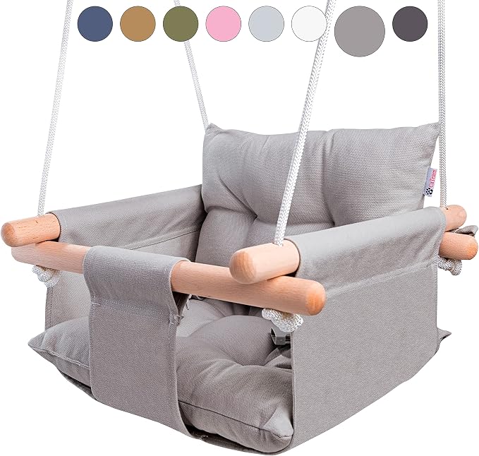 CaTeam - Canvas Baby Swing, Wooden Hanging Swing Seat Chair by CaTeam