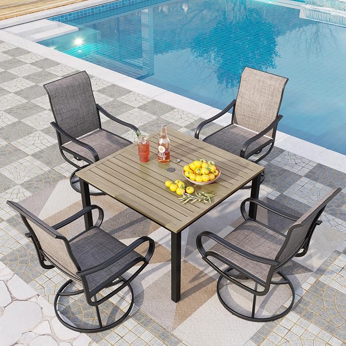 PHI VILLA 5 PCS Patio Dining Set, 4 Patio Swivel Dining Chairs & Square Brown by PHIVILLAThepioneerofcomfortablehouseholdsupplies