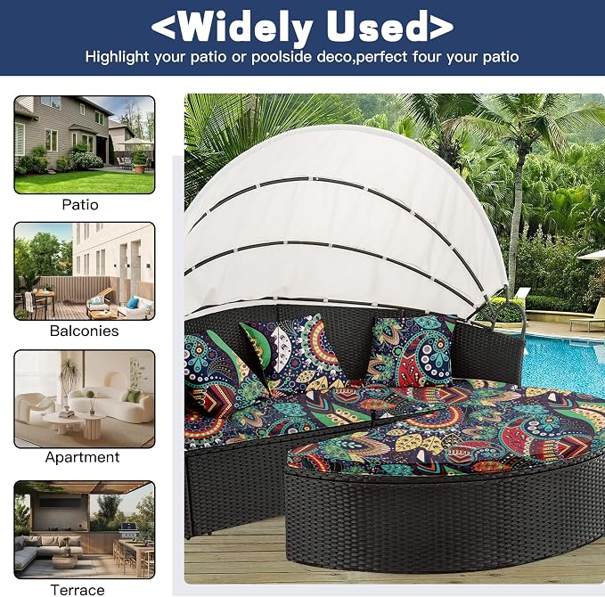 66" Round Daybed Cushion Cover & 3 Pillow Covers Set - Image 3
