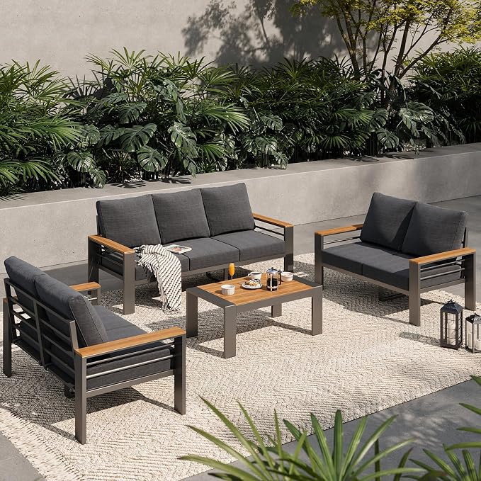 Aoxun Aluminum Outdoor Patio Furniture Set, 7 Seats Outdoor Sectional by Aoxun