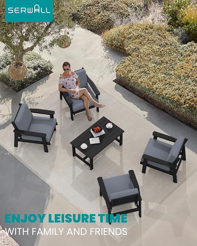 SERWALL Outdoor Patio Furniture Set, 5 Piece HDPE Patio Conversation Sets - Image 9