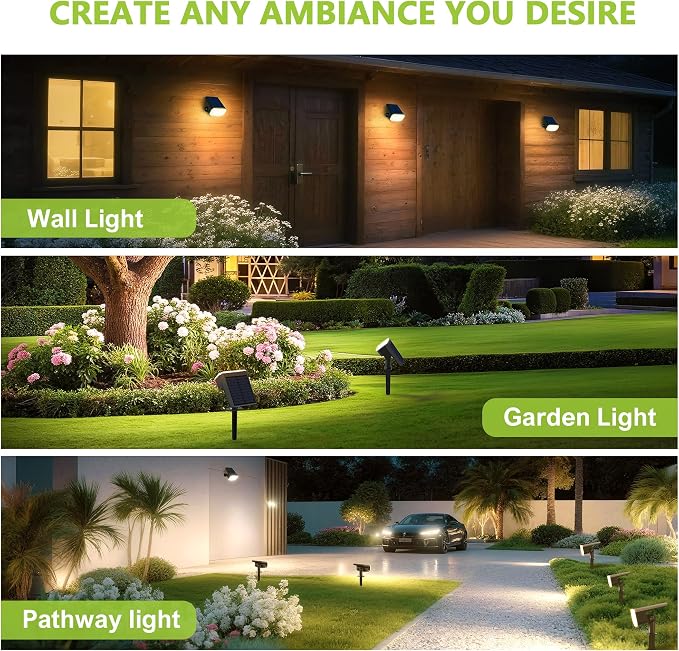 DAMINY Solar Spotlights Waterproof IP65, Auto On/Off, 3000K 2 Lighting Modes - Image 8