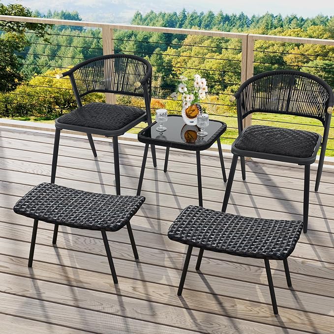 Tangkula Set of 2 Patio Ottomans, Outdoor Wicker Footrest Extra Seating - Image 8