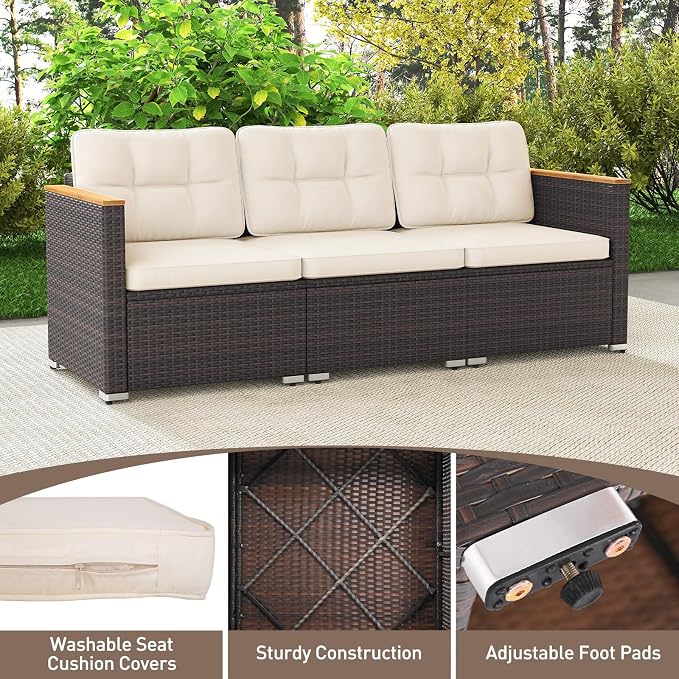 Tangkula 3-Seat Patio Wicker Couch Sofa, Outdoor 3 Seater Rattan Furniture Set - Image 9