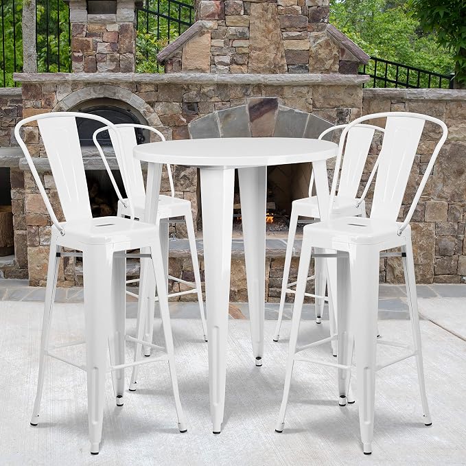 Flash Furniture Callum Commercial Grade 30" Round White Metal Indoor-Outdoor - Image 2