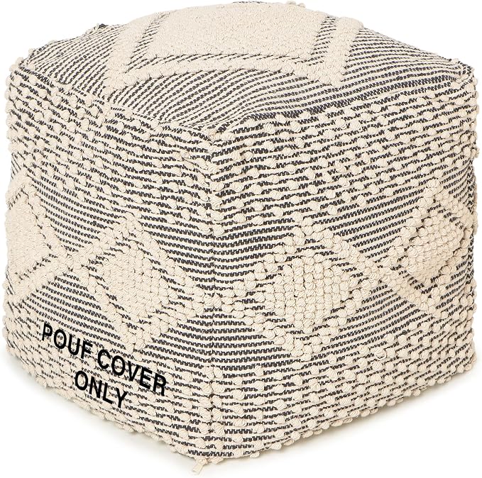 REDEARTH · UNSTUFFED Square Pouf Ottoman Cover Textured Storage Boho Cube Poof by REDEARTH
