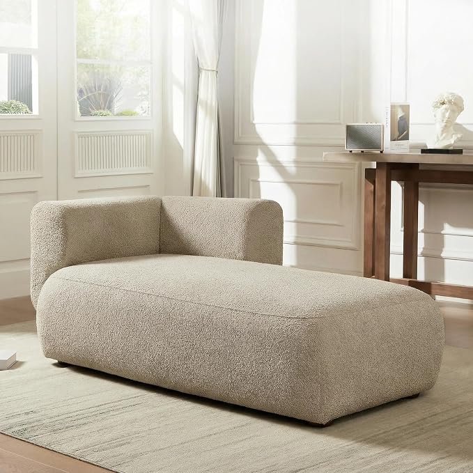 Boucle Chaise Lounge Chair Indoor Comfy Fluffy Lounge Sofa Upholstered Chaise by Unknown