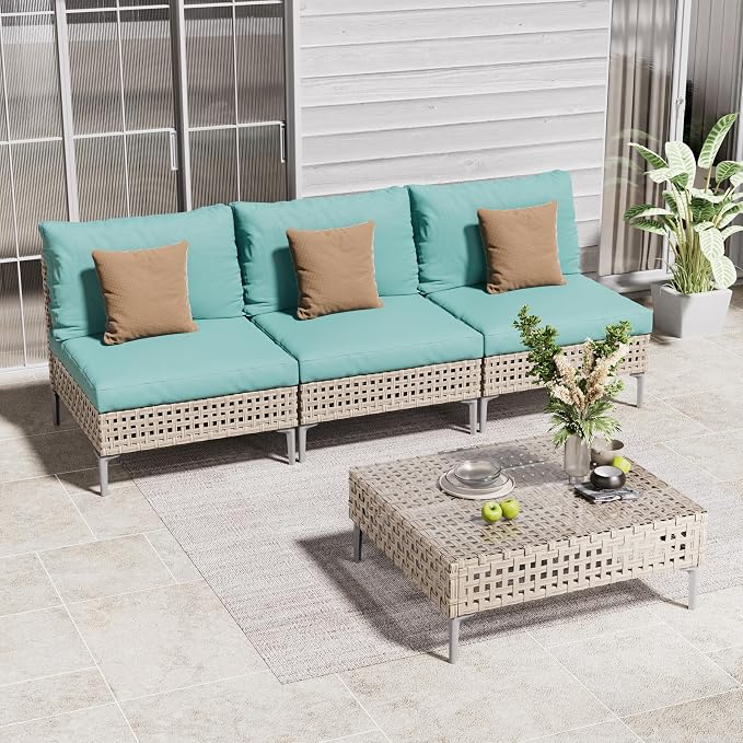 Grand patio 4-Piece Wicker Patio Furniture Set, Boho Outdoor Conversation Set by GrandPatio