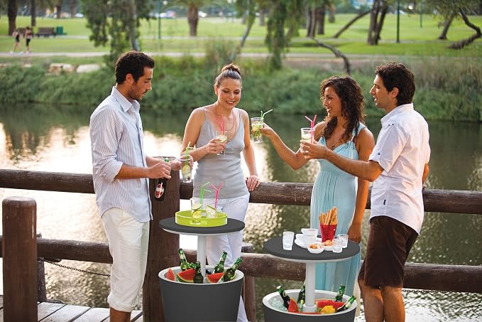 Keter Modern Cool Bar Outdoor Patio Furniture and Hot Tub Side Table - Image 10