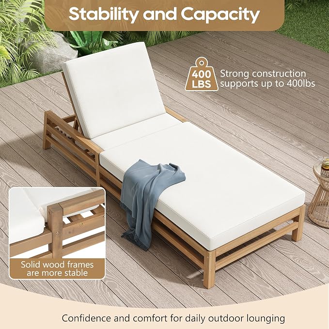 LUMISOL Outdoor Chaise Lounge Chairs Set of 2, Solid Wood Patio 5-Position - Image 7