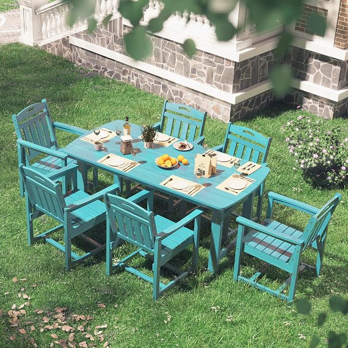 HDPE Outdoor Dining Set, Patio Table and Chairs Set, All-Weather 7-Piece - Image 8