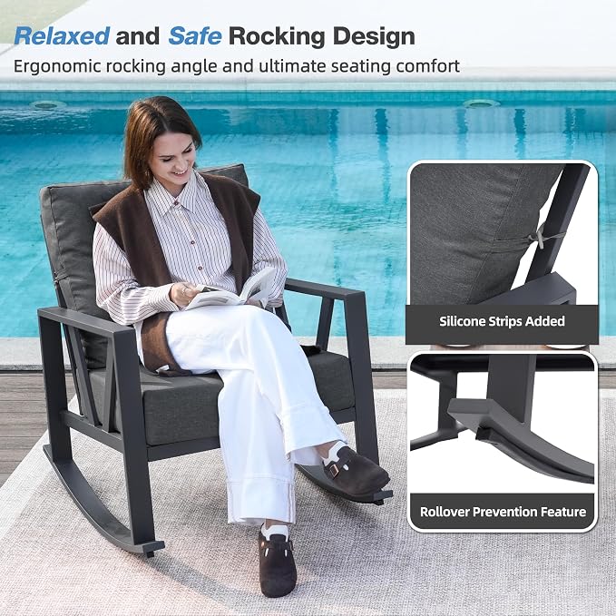 Outdoor Patio Rocking Chairs Set of 2, 3 Pieces Patio Porch Furniture Set - Image 3