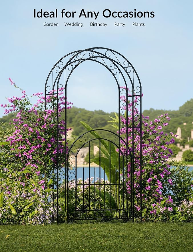 7 FT Elegant Garden Arch with Gate - Image 6