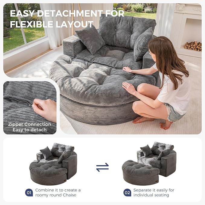 MAXYOYO Modular Sectional Chaise Lounge Sofa, Round Upholstered Lounge Chair - Image 8