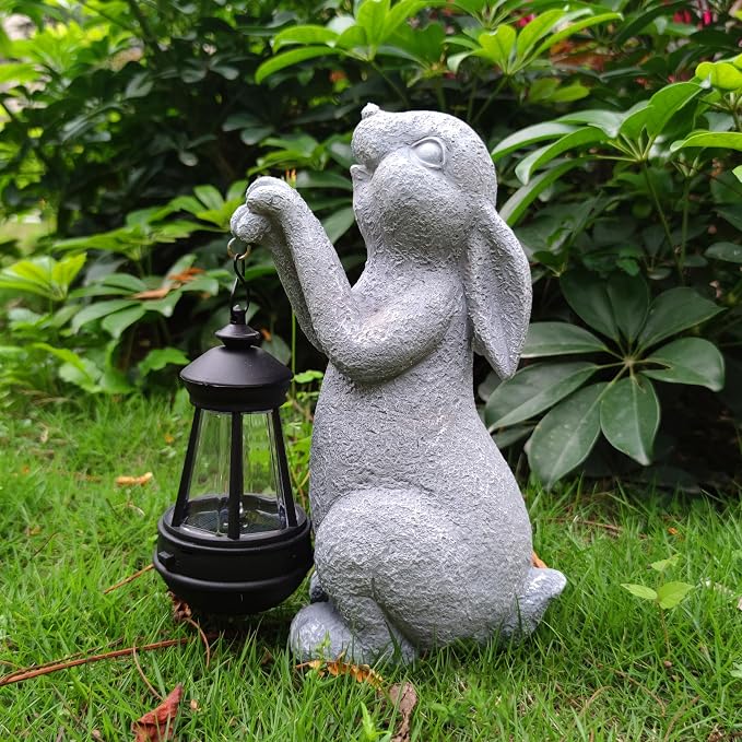 Rabbit Solar Garden Statues, Resin Rabbit Figurine Decorations - Image 2