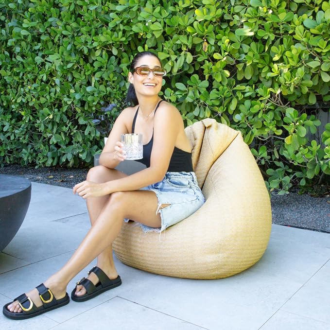 Big Joe Tuffet Weatherproof Bean Bag Chair, Natural Basket Weave, Breathable - Image 2
