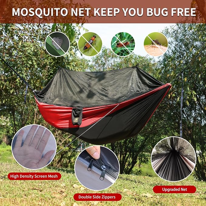Camping Hammock with Net, Travel Portable Lightweight Hammocks with Tree Straps - Image 2