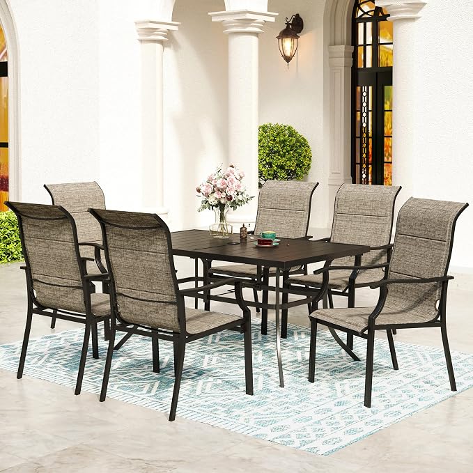 7 Piece Patio Dining Sets for 6, Metal Outdoor Table and Chairs Set - Image 7