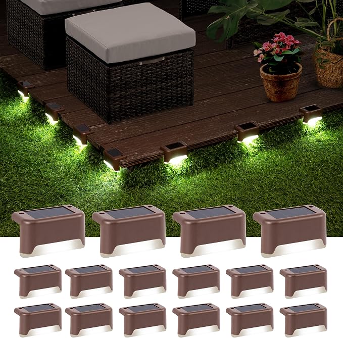 GIGALUMI Solar Deck Lights Outdoor, 16 Pack Waterproof LED Solar Lights - Image 3