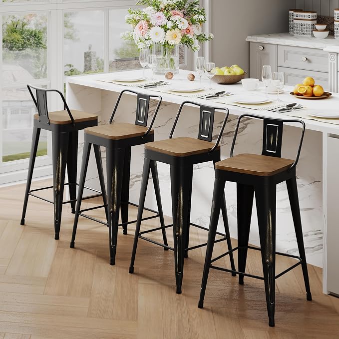Andeworld Bar Stools Set of 4 Bar Height Stools Industrial Metal Barstools by Andeworld