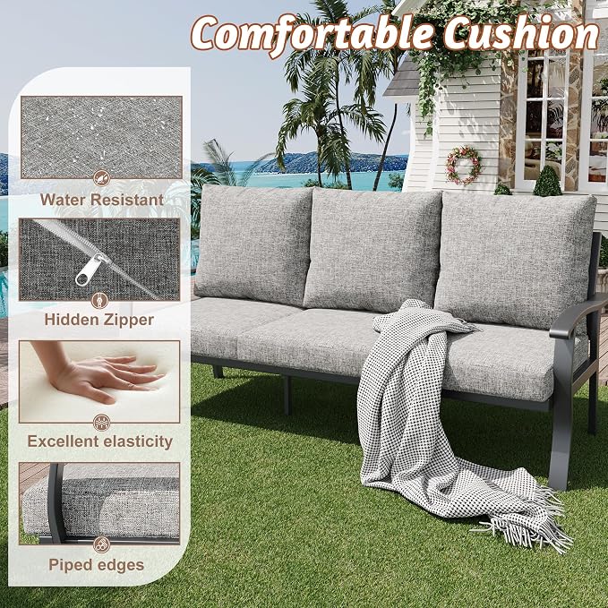 HOMREST Outdoor Couch Aluminum Patio Furniture Sofa, 3-Seat All-Weather Metal - Image 5