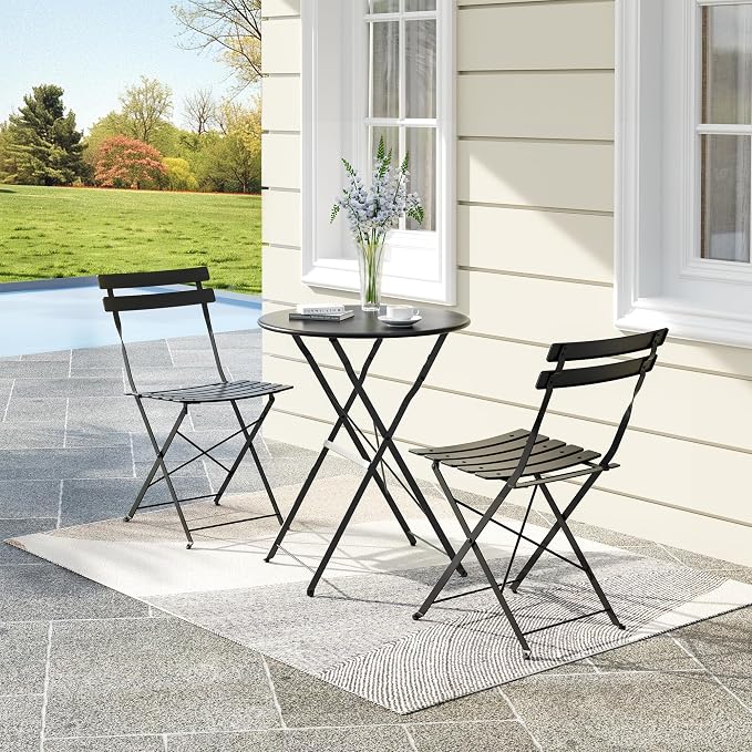 Bistro Table and Chairs Set of 2, 3 Piece Outdoor/Indoor Folding Patio Bistro - Image 8
