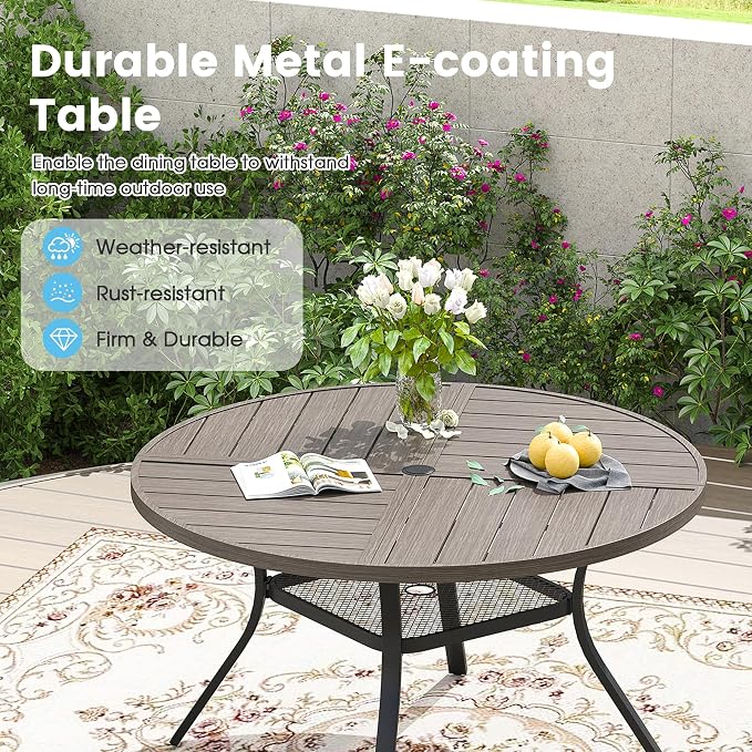 Patio Dining Table for 4-6, Round Metal Outdoor Table - Image 4